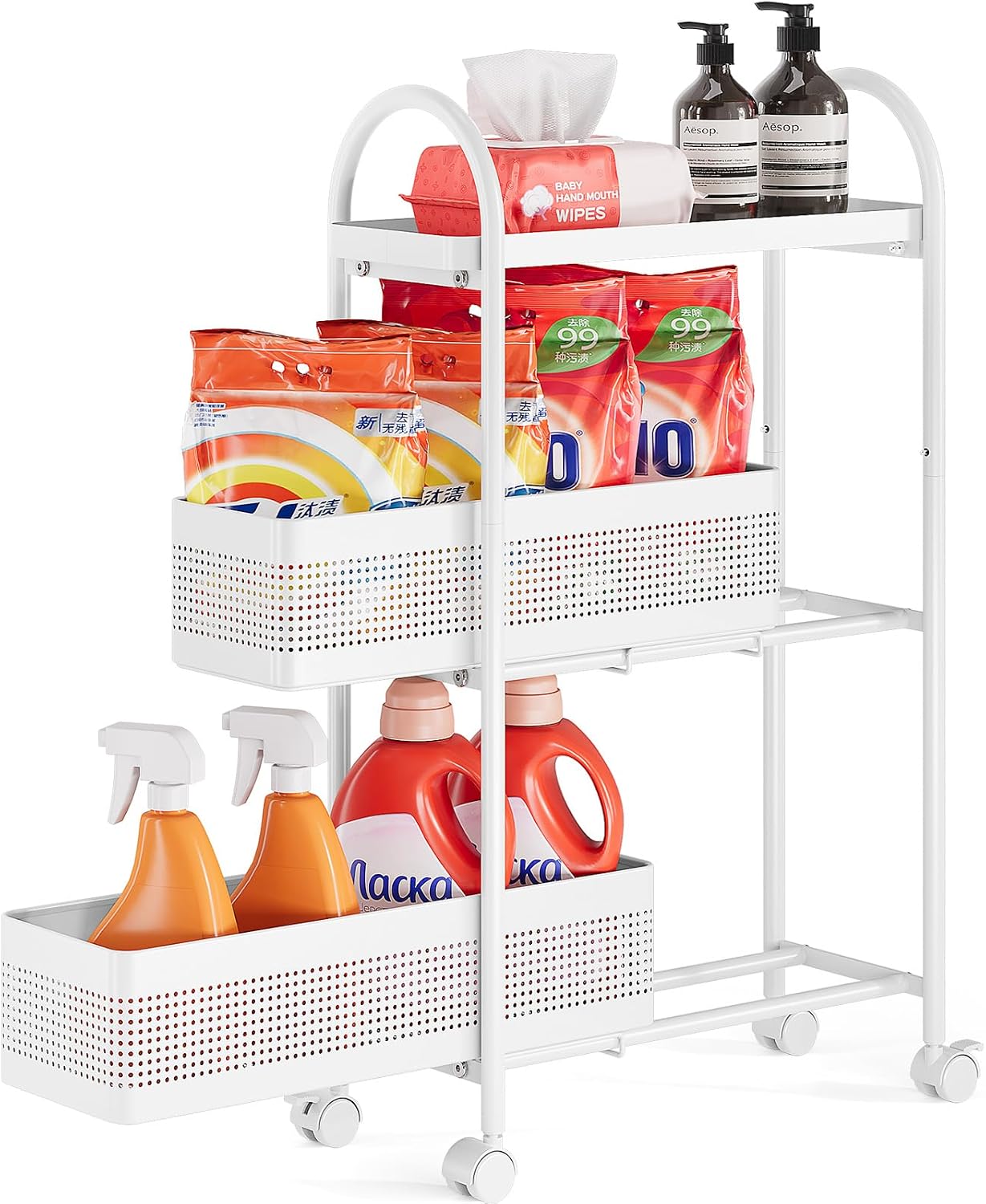 KINGRACK Slim Storage Cart with Drawer, 5-Tier Rolling Utility Cart on Wheels, Narrow Metal Cart for Space Save, Easy Assembly for Kitchen Cart, Craft Cart, Laundry, Bathroom, Nursery Organizer