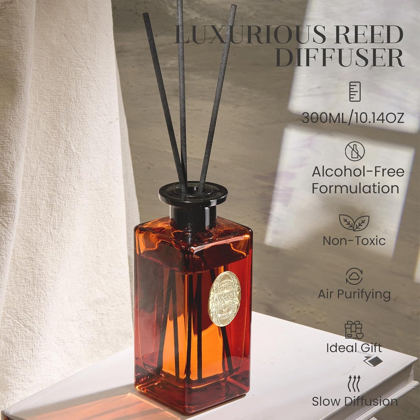 M&SENSE 6.3 oz Large Reed Diffuser Set | Lime+Basil Scent Oil Diffuser with Sticks | Hotel Collection Non-Toxic Home Fragrance |for Bedroom Bathroom Living Room - Colors B