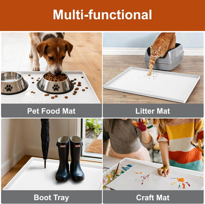 ukeetap Extra Thick Silicone Mat Waterproof with Raised Edge 19” x 12”, BPA Free Non-Slip Dog & Cat Food Mat, Feeding Mat for Food and Water Bowls, Spill Proof Mat to Protect Floors, Black