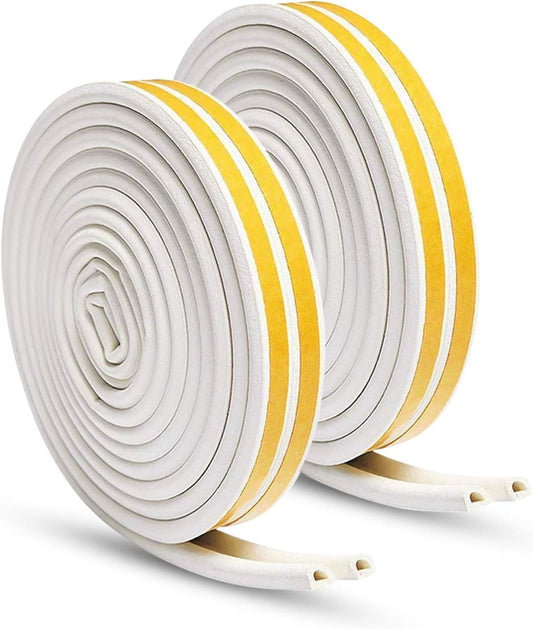 Door Weather Stripping, Window Seal Strip for Doors and Windows - Self-Adhesive Foam Weather Strip | Soundproof Seal Strip Insulation Epdm D Type 66ft(20m) 2 Pack (White)
