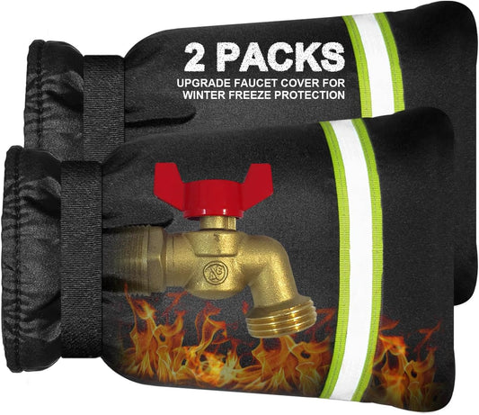 Upgrade Ourdoor Faucet Covers for Winter Freeze Protection, Large Hose Bib Covers, 2 Pcs Waterproof & Frost Free Water Pipe Insulated Protector Black