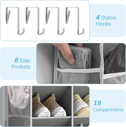 Yecaye 30 Pairs Over the Door Shoe Organizer, Large Capacity Hanging Shoe Rack for Door Hanger with Deep Pockets, Heavy Duty 10 Tier Shoe Holder for Sneakers Boots Heels College Dorm Essentials, Black
