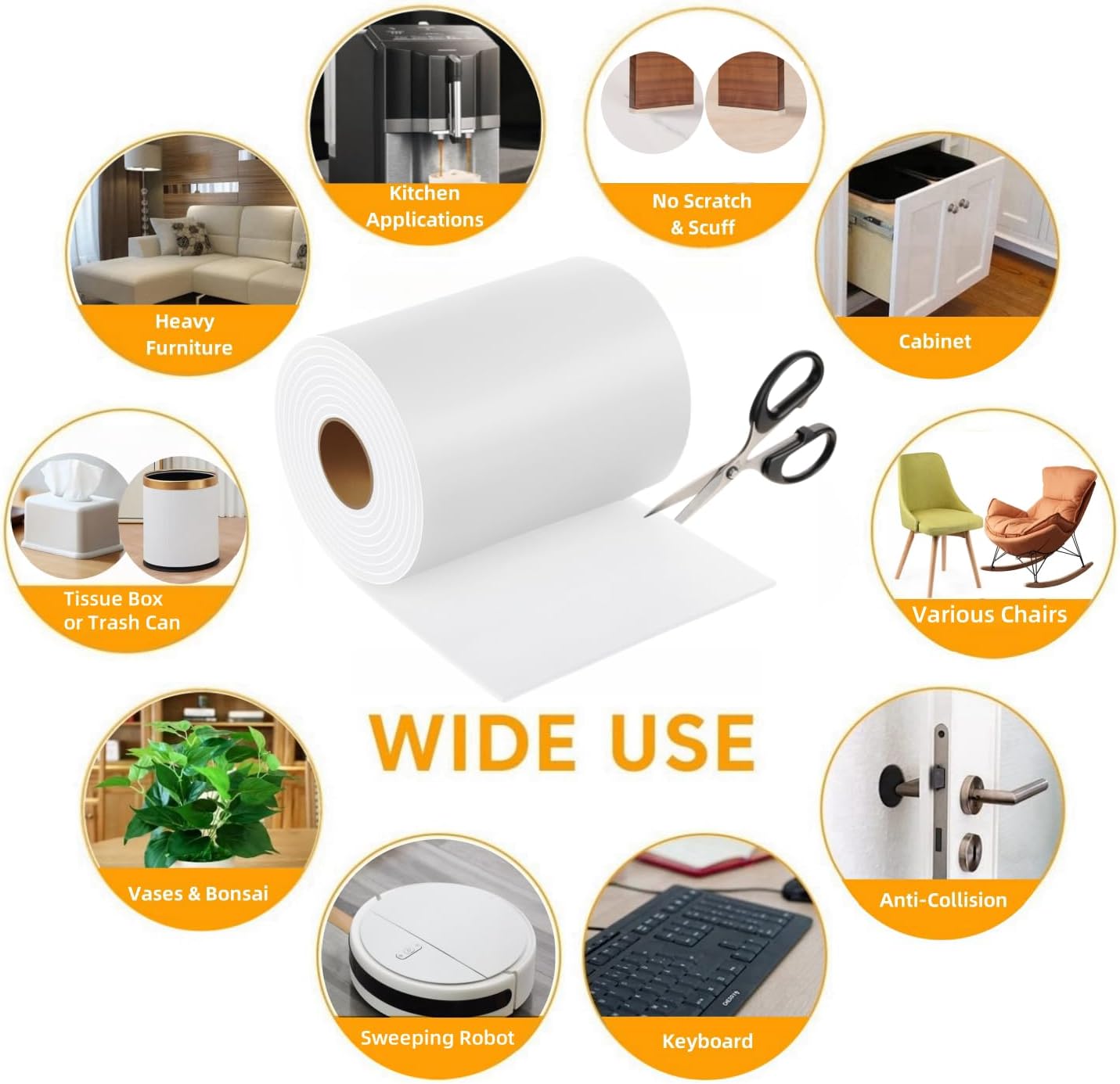 Furnigear Felt Strips with Adhesive Backing Heavy Duty Cuttable Felt Tape Roll Furniture Pads for Chair Legs - Protecting Hardwood Floors, Chair Wall Protector (Black, 80 x 0.5 x 0.14 Inch)