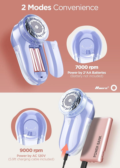 Bymore Fabric Shaver Lint Shaver for Clothes, Dual Power Lint Remover with Battery or Corded Use, Portable Sweater Shaver for Clothing, Furniture & Travel