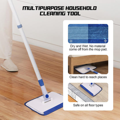 Qaestfy Baseboard Cleaner Tool with Handle, Wall Floor Mop with Extendable Long Handle Duster for Cleaning Window, Floor, Skirting Board, Ceiling, Shower, Tub Tile, Kitchen with 6 Reusable Pads