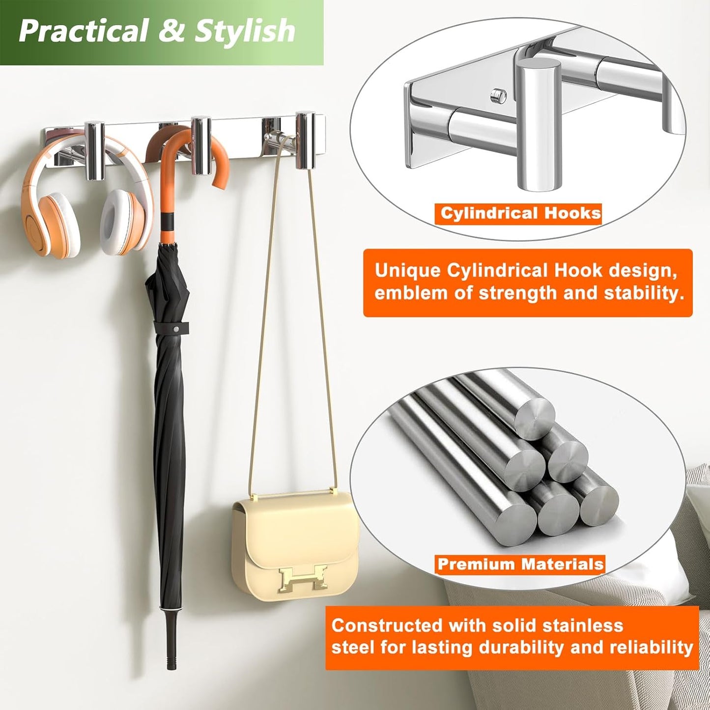 Wall Mounted Coat Rack-3 Hooks, Heavy Duty Stainless Steel Wall Hooks for Towel Coat Bag, Hat Rack Coat Hanger Coat Hooks Towel Racks for Bathroom Entryway Kitchen Office (Silver, 1 Pack)