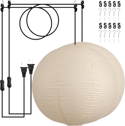 Paper Lantern Lamp Plug in Hanging Lamp 23.6in Off-White Rice Paper Pendant Light with 19.7FT Cord Large Globe Japanese Japandi Wabi Sabi Chandelier for Dining Living Room Bedroom 1 Pack
