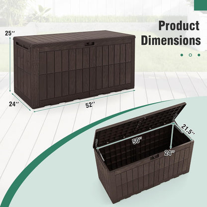 Tangkula 25 Gallon Waterproof Outdoor Storage Box with Lockable Lid | PP Resin, Wicker Patterned, Indoor Outdoor Use, Portable, Versatility, for Deck, Pool, Patio Cushions, Garden Tools