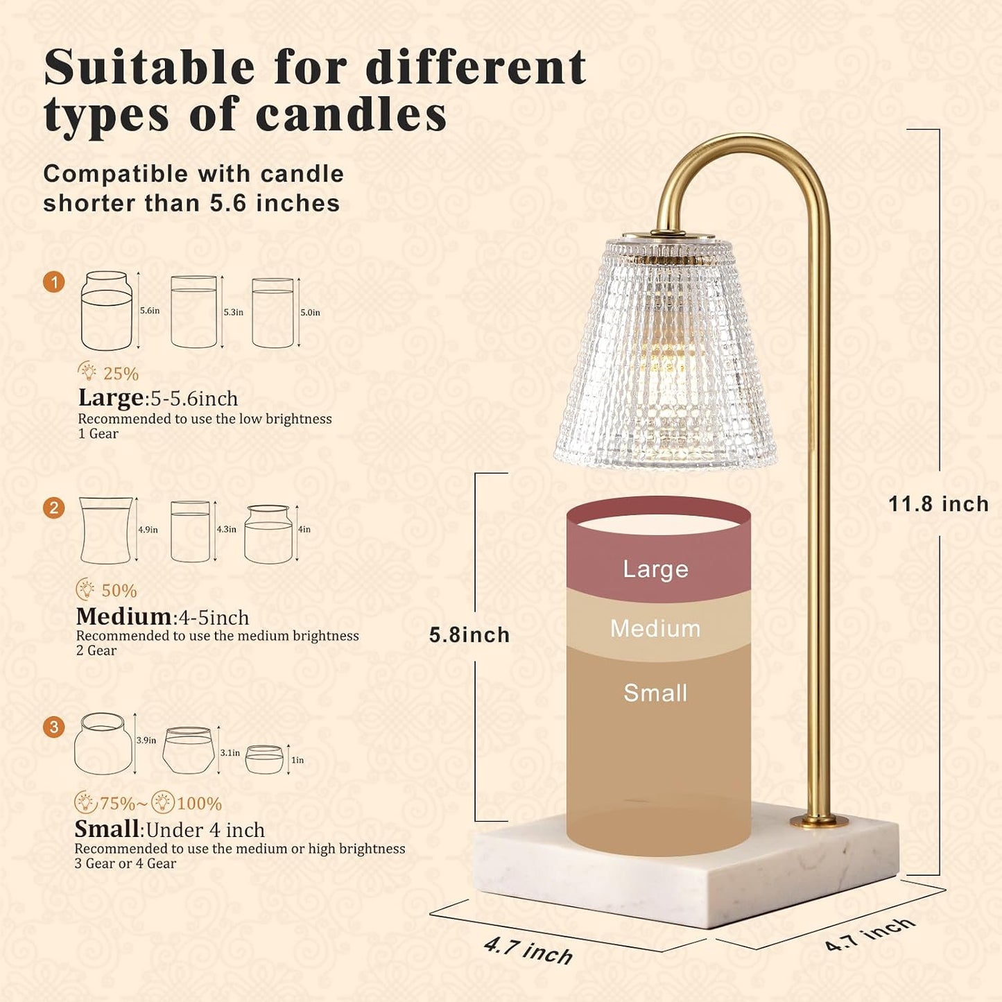 Hong-in Candle Warmer Lamp with Timer-Dimmable Adjustable Height Candle Lamp Warmer, Birthday Gifts for Women Mom Her, Housewarming Office Home Decor,Wax Warmer for Scented Wax Jar Candles