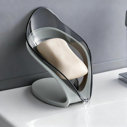 Leaf-Shaped Soap Dish – Premium Soap Bar Holder with Self-Drainage System – Bar Soap Holder for Shower, Bathroom Sink, Kitchen – Waterfall Soap Dish with Stand