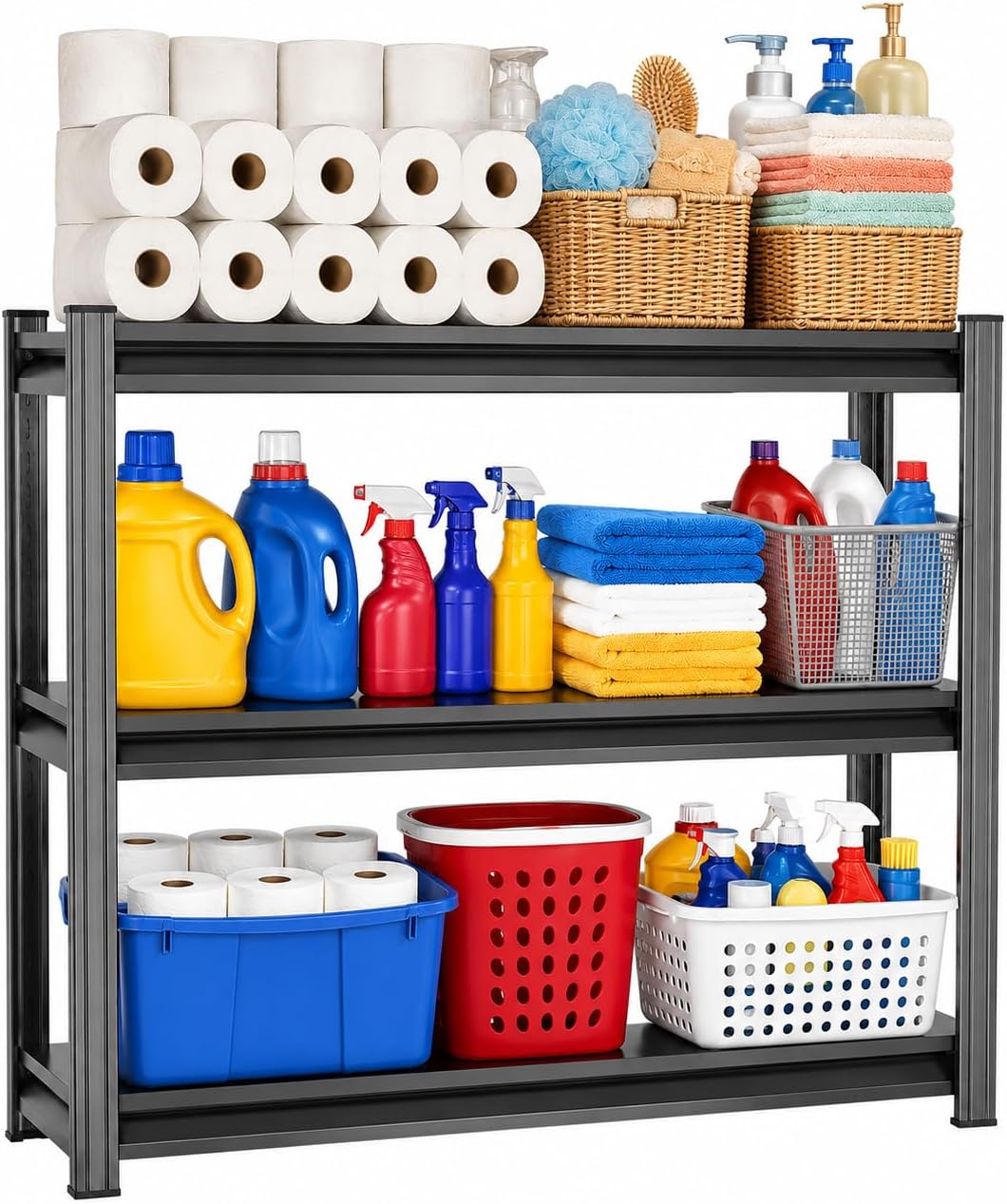 Heavy Duty Over Washer and Dryer Storage Shelf, 4 Tier Adjustable Metal Laundry Room Organizer, Freestanding Utility Shelving Rack, Rust Resistant Steel Storage Shelf, Black, 19.7"Wx 13.8"Dx 44.1"H