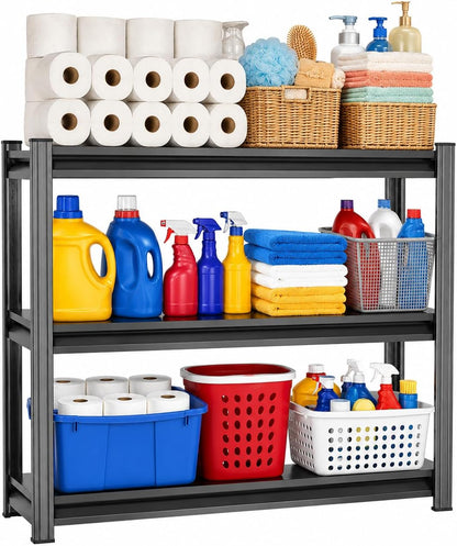 Heavy Duty Over Washer and Dryer Storage Shelf, 4 Tier Adjustable Metal Laundry Room Organizer, Freestanding Utility Shelving Rack, Rust Resistant Steel Storage Shelf, Black, 19.7"Wx 13.8"Dx 44.1"H