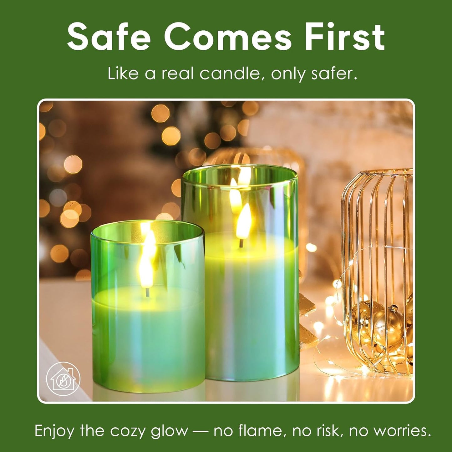 Eywamage Gold Glass Flameless Pillar Candles with Remote, Flickering Christmas LED Candles Battery Operated Set of 3