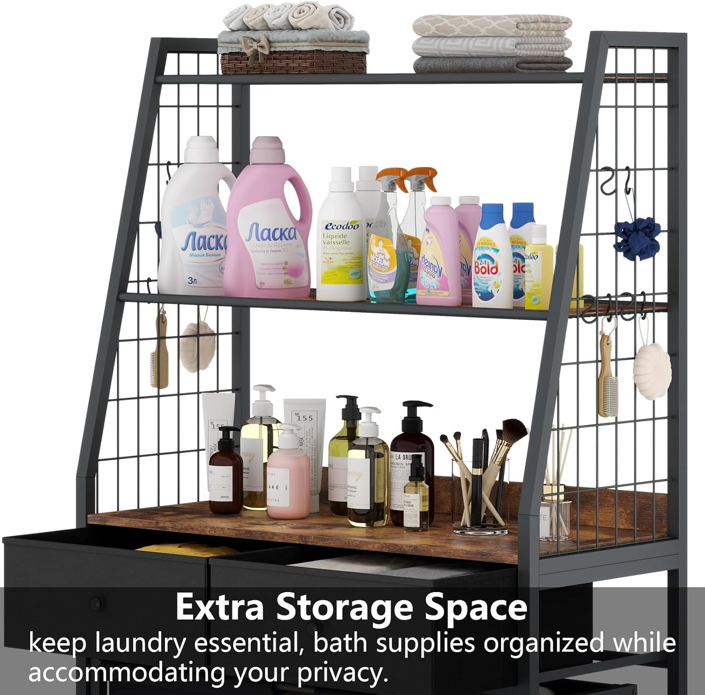 STIKELY Laundry Hamper Laundry Basket with 3 Section Pull-Out Rolling Bags, Laundry Sorter for Organization and Storage with 2 Pull-Out Drawers for Laundry Room, Bathroom, Bedroom Use (Rustic Brown)