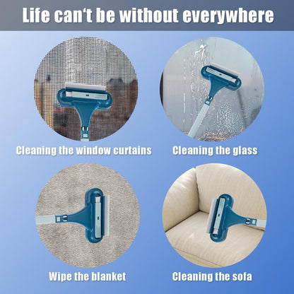 Window Screen Cleaning Brush,2 in 1 Window Screen Cleaning Brush with Squeegee, Wet Dry Dual-Use Screen Cleaner Tool for High Window, Patio Door, Porch Mesh Screens (Blue) (1, Blue)