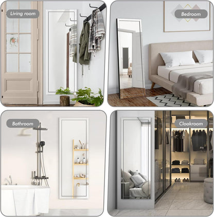 Syndra Modern Full Length Mirror Wood Frame, 65x24'' Large Floor Mirror with HD Tempered Glass & Wall Mount, Rectangular Standing Mirror for Bedroom, Living Room, Entryway, Farmhouse(Grey White Oak)