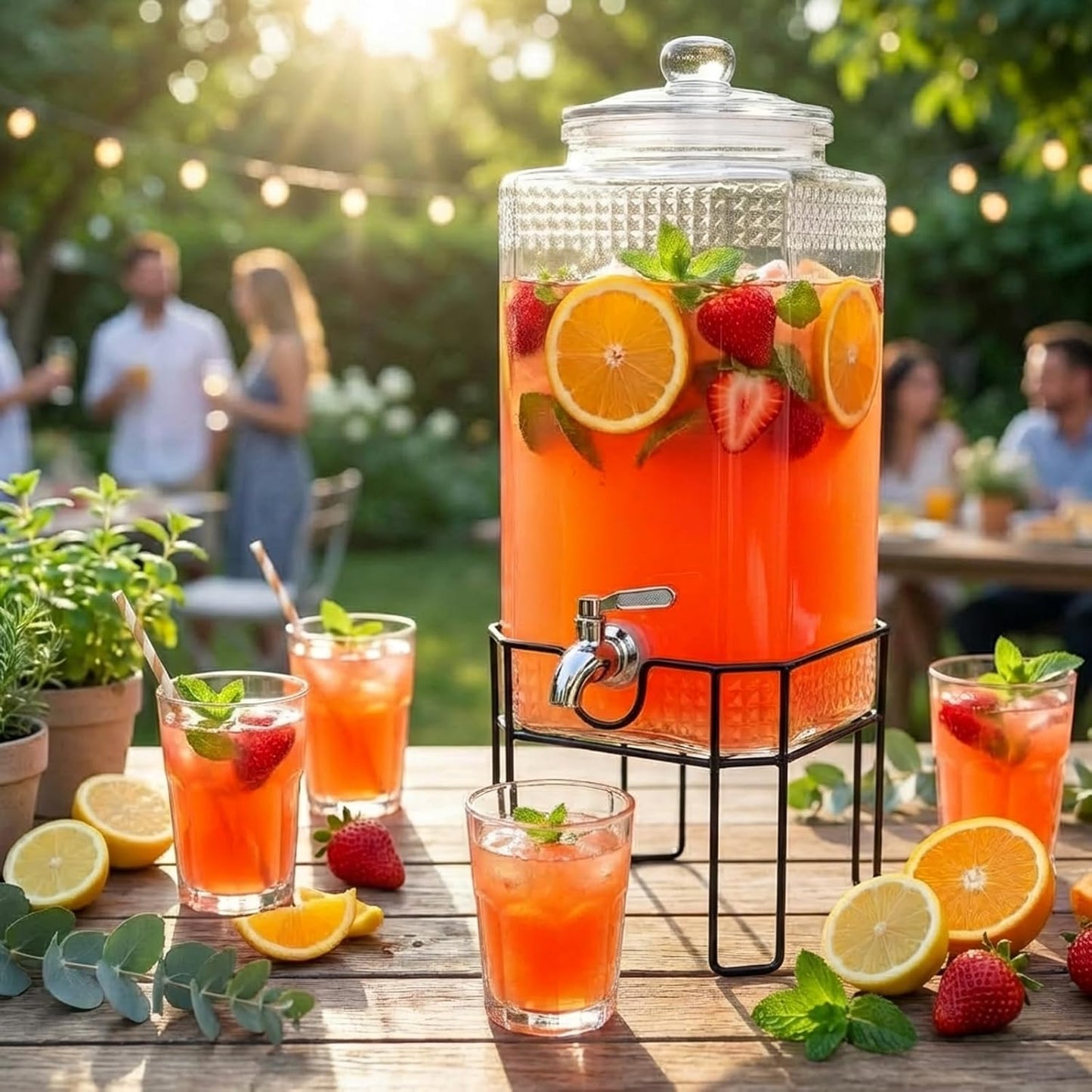 1.5 Gallon Glass Drink Dispenser, Drink Dispensers for Parties, Beverage Dispenser with Stand and Glass Lid, 100% Leakproof Spigot, Ideal for Lemonade, Juice, Iced Tea, Laundry Detergent