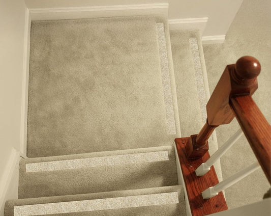CarpetKrin, Non-Slip Nosing for Carpeted Stair, Carpet Grip Anti Slip Tread Protection; x5 Pcs (19x2 Inches; Beige-Gravel with SG3 Traction)