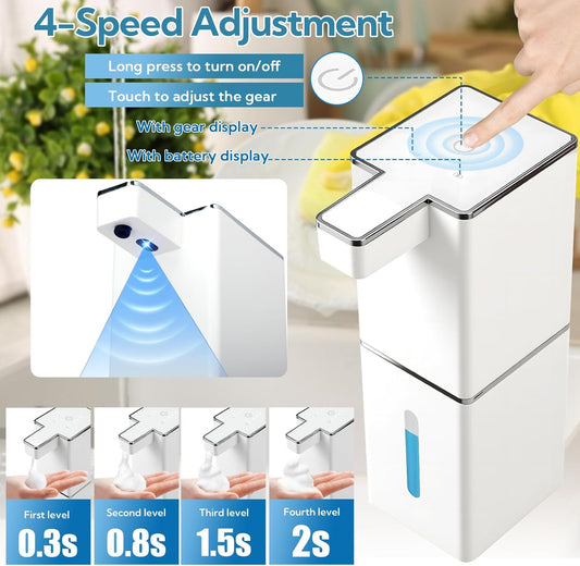 2 Pack 13.5oz/400ml Automatic Soap Dispenser Touchless Foaming Soap Dispenser Waterproof 4-Level Adjustable USB Rechargeable Dispenser Electric Wall Mounted for Bathroom Kitchen Dish Hand Soap