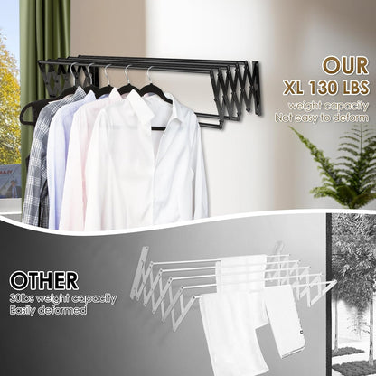 XL-31.5" Wall Mounted Clothes Drying Rack, 130 LBS Large Capacity Rustproof Retractable Clothes Rack, Collapsible Drying Rack Easy to Install with 7 Drying Rods, Space Saving for Laundry-White