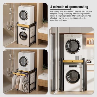Tumble Washer Dryer Stacking Kit with Countertop - Height Adjustable Over Washer Dryer Shelves with Sliding Raill Hanger,Metal Frame Washing Machine Storage Rack for Home Bathroom Commercial (White)