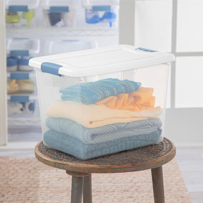 Sterilite 4-Pack 56 Quart Wheeled Latching Box, Underbed Clear Plastic Storage Organizer - Under Bed Rolling Container Bin with Lid and Wheels for Home or Dorm Bedrooms and Closets