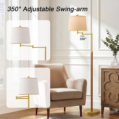 G-SAFAVA Real Wood Floor Lamps for Living Room Bedroom, 62.5" Mid Century Modern Lamp Gold Standing Tall Arc Lamps with Foot Switch, Floor Lamps for Nursery Office Decor Corner Reading Room Light