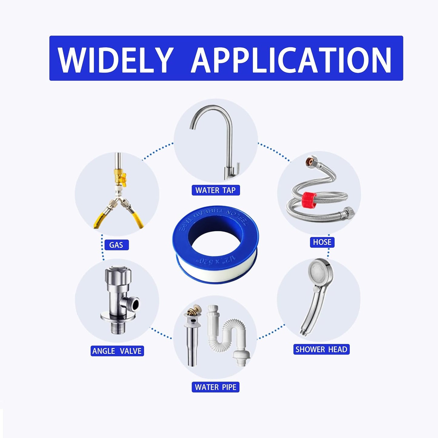 5 Rolls 1/2 Inch(W) X 520 Inches(L) Teflon Tape PTFE Thread Sealant Plumbers Tape for Seal Water Pipe, Shower Head,Prevent Leakage Duct Sealant Tape