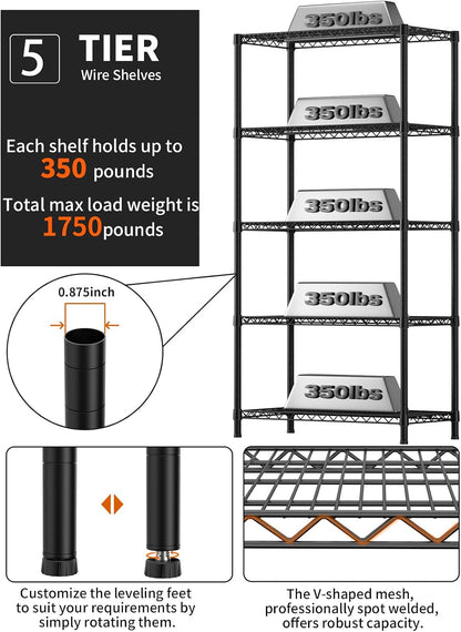 Golpart 4 Tier Adjustable Storage Shelves Metal Utility Shelf Wire Shelving Unit Organizer Rack for Home Kitchen Office Bathroom Pantry Room 12" D x 18" W x 44" H