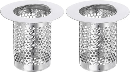 uxcell 2 Pack Shower Drain Strainer, 2" x 2.5" Stainless Steel Floor Drain Strainer Deep Sink Hair Catcher for Kitchen Bathroom Balcony Floor Drain, Fit Hole Size from 1.57" to 2.56"
