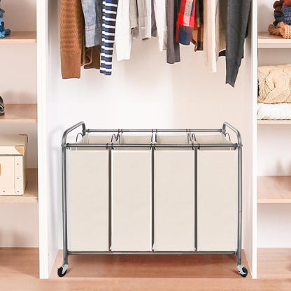 STO STO Laundry Sorter 3 Section, 3 Bag Clothes Hamper, Rolling Laundry Cart Basket with Heavy Duty Lockable Wheels and Removable Bag for Laundry Room, Bedroom, Closet, Gray