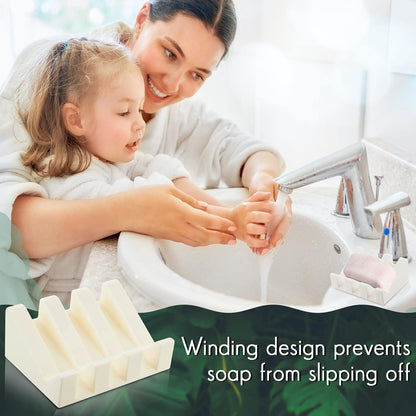 Cunhill 2 Pieces Silicone Soap Dish Self Draining Soap Dish Shower Waterfall Bar Soap Holder Tray with Drain Soap Saver for Kitchen Bathroom Accessories (Black)