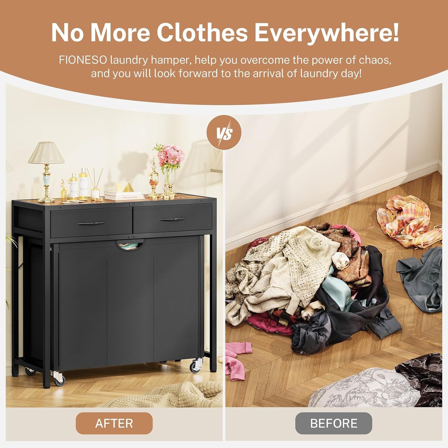 Laundry Sorter 3 Section, 120 L Laundry Hamper with 2 Drawers & 2-tone Top Panel, Rolling Laundry Basket Organizer with Pull-Out Removable Oxford Fabric Bags for Laundry Room Organization UNZYL006BVV3