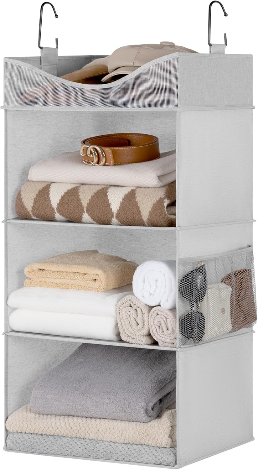 StorageWorks Hanging Closet Organizer, 3-Shelf Hanging Closet Shelves with Top Shelf, 15 ¾"W x 12" D x 31" H, Extra-Large Space, Ivory White