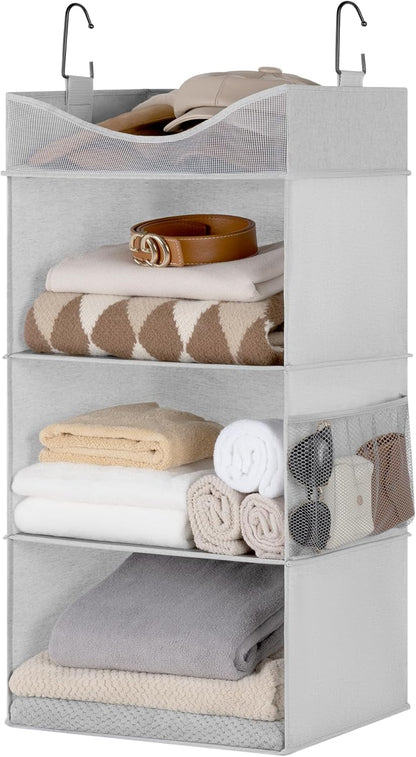 StorageWorks Hanging Closet Organizer, 3-Shelf Hanging Closet Shelves with Top Shelf, 15 ¾"W x 12" D x 31" H, Extra-Large Space, Ivory White