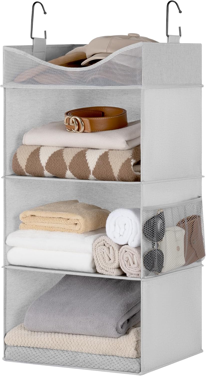 StorageWorks Hanging Closet Organizer, 3-Shelf Hanging Closet Shelves with Top Shelf, 15 ¾"W x 12" D x 31" H, Extra-Large Space, Ivory White