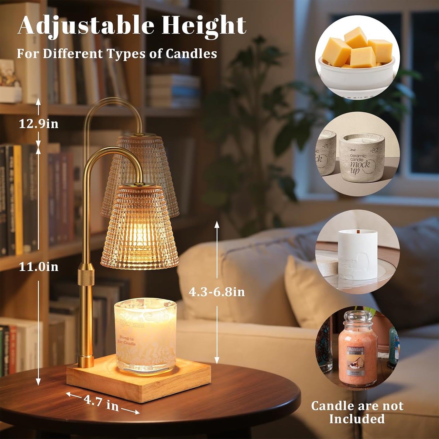 Hong-in Candle Warmer Lamp with Timer-Dimmable Adjustable Height Candle Lamp Warmer, Birthday Gifts for Women Mom Her, Housewarming Office Home Decor,Wax Warmer for Scented Wax Jar Candles
