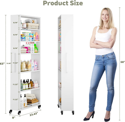 6-Tier Slim Rolling Storage Cart with Wheels, 8-Inch Deep Metal Utility Cart for Kitchen, Bathroom, Laundry, Craft Room – Narrow Design for Easy Organization and Mobility (Black)