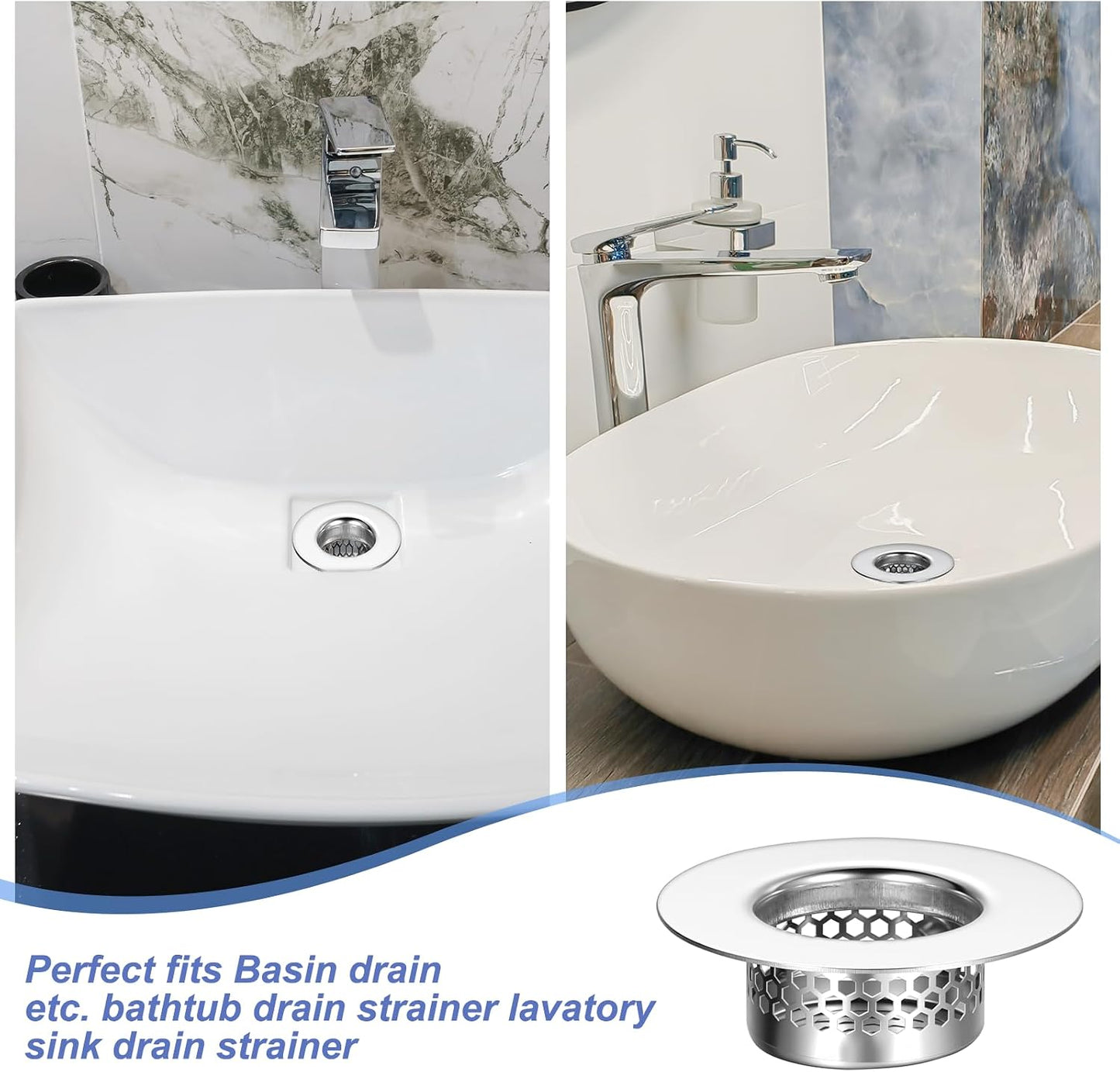 3 Pack Bathroom Sink Drain Strainer, Stainless Steel Drain Cover Sink Hair Catcher Mop Pool Slop Sinks Filter Rust-Proof Mesh Screen for Bathtub, Laundry, Utility, RV Sinks (Fits 1.25" to 1.6" Hole)
