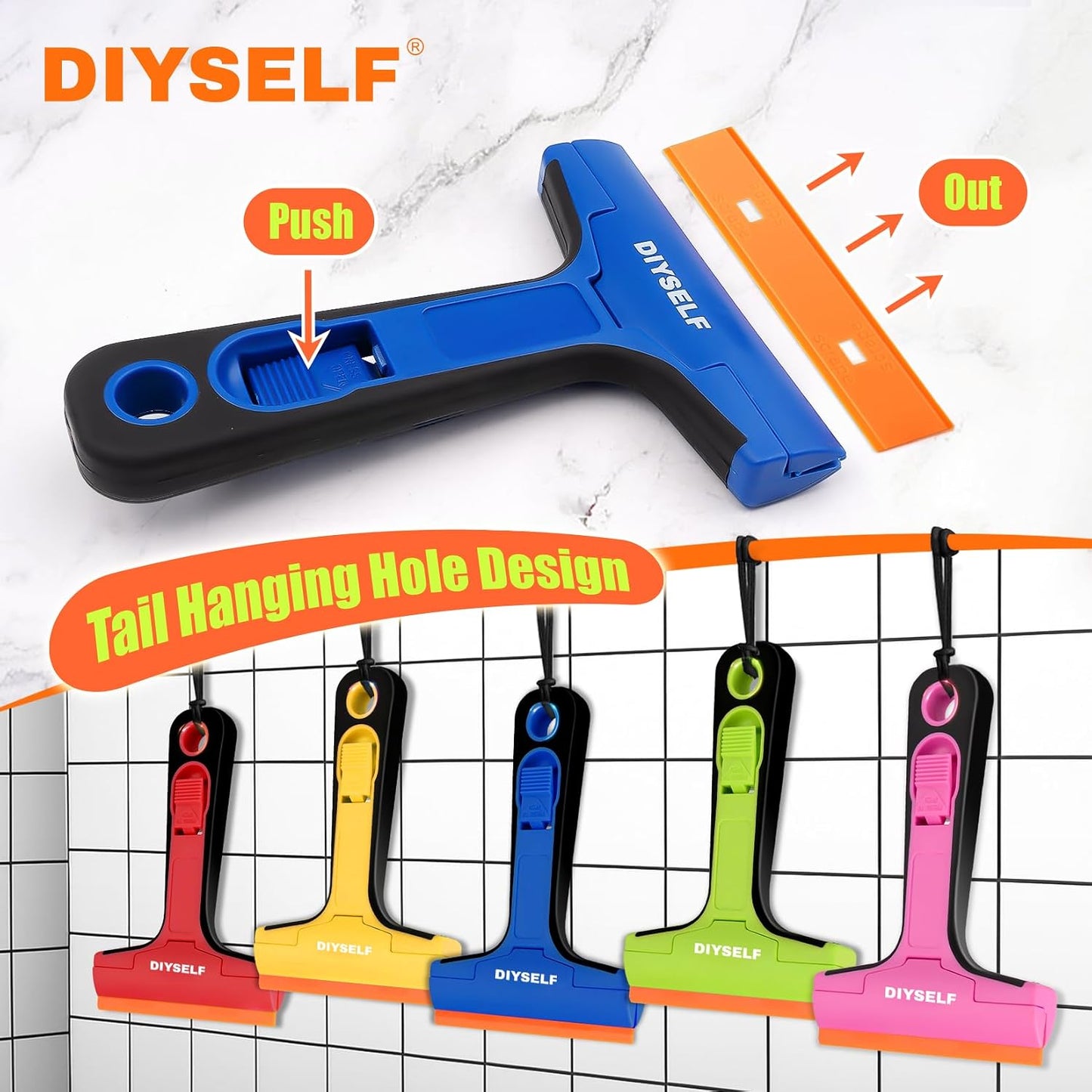 DIYSELF Razor Blade Scraper, 1 Pack Scraper Tool with 10pcs 4-Inch Blades, Razor Scraper for Cleaning Glass, Window, Stove Top, Oven, Kitchen, Cooktop, Shower Door, Sticky Residue, Tile, Wallpaper