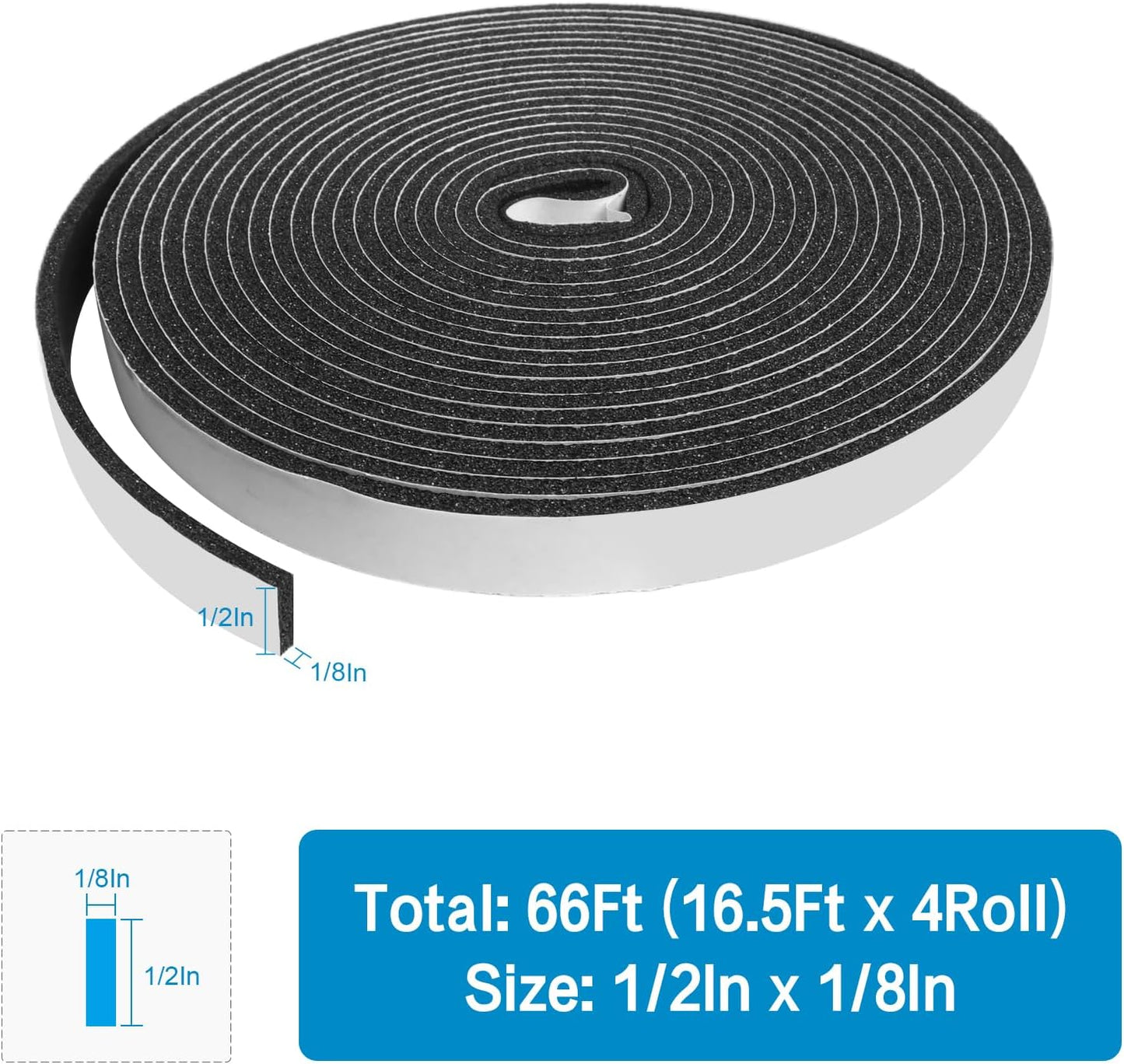 DGSL Foam Insulation Tape, 1/2In x 1/4In x 33Ft Weather Stripping Door Seal Strip for Doors and Windows,Sliding Door,Sound Proof Soundproofing Door Seal,Weatherstrip,Air Conditioning Seal Strip