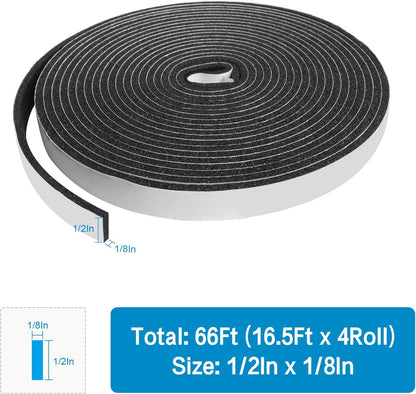 DGSL Foam Insulation Tape, 1/2In x 1/4In x 33Ft Weather Stripping Door Seal Strip for Doors and Windows,Sliding Door,Sound Proof Soundproofing Door Seal,Weatherstrip,Air Conditioning Seal Strip