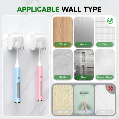 2 Pcs Toothbrush Holders Wall Mounted, Single Slot Design, Shower Self Adhesive Wall Mounted Toothbrush Holder with Cover, Waterproof and Dustproof, Suitable for Bathroom, Family, Travel (Transparent)
