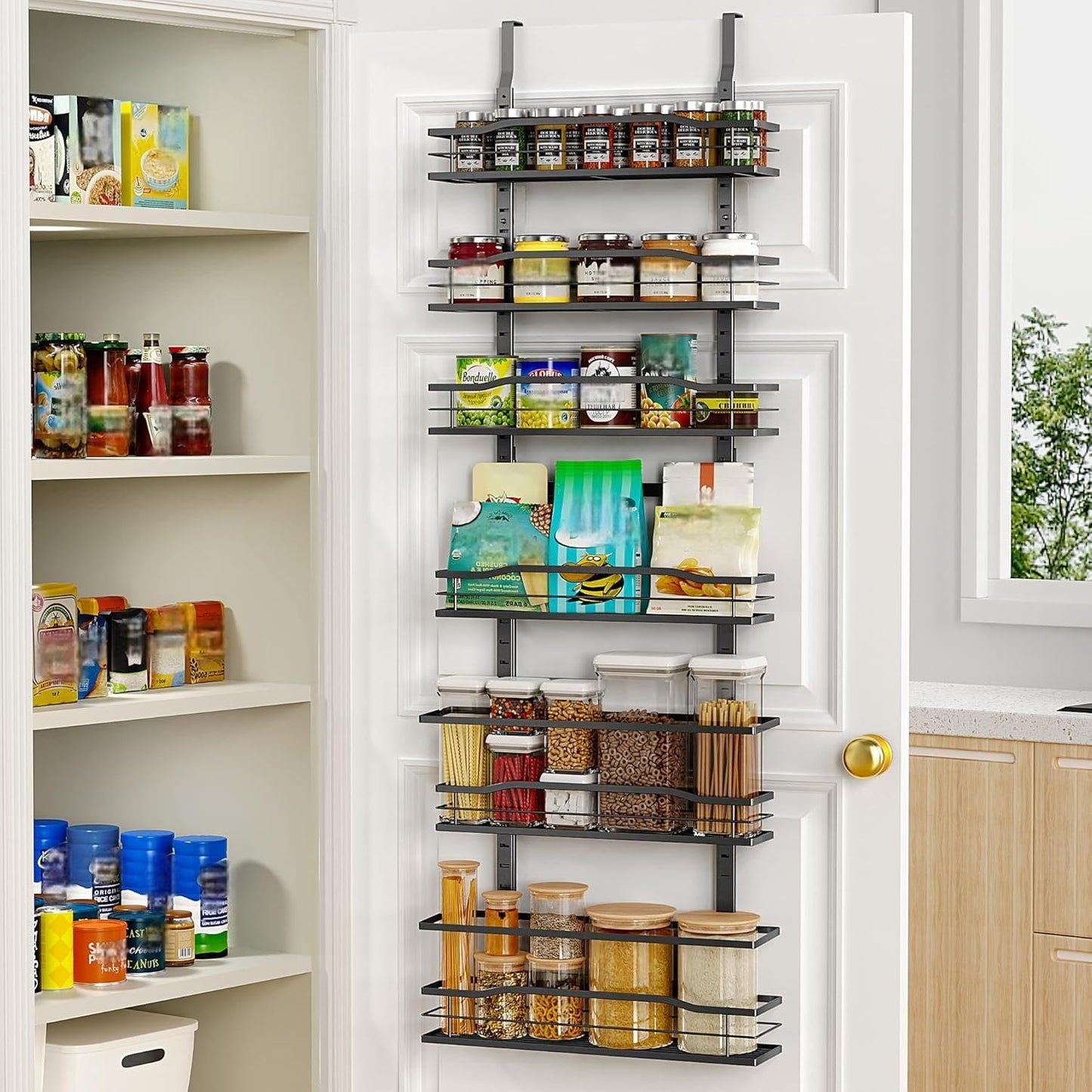 Moforoco White 9-Tier Over The Door Pantry Organizer, Pantry Organization And Storage, Metal Hanging Spice Rack Shelves Door, Home & Kitchen Essentials, Laundry Room Bathroom Organization