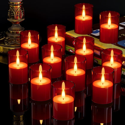 VIODAIM 12Pack Flickering Flameless LED Candles with Remote & Timer, Battery Powered - Small Pillar & Votive, Clear (2"X3")