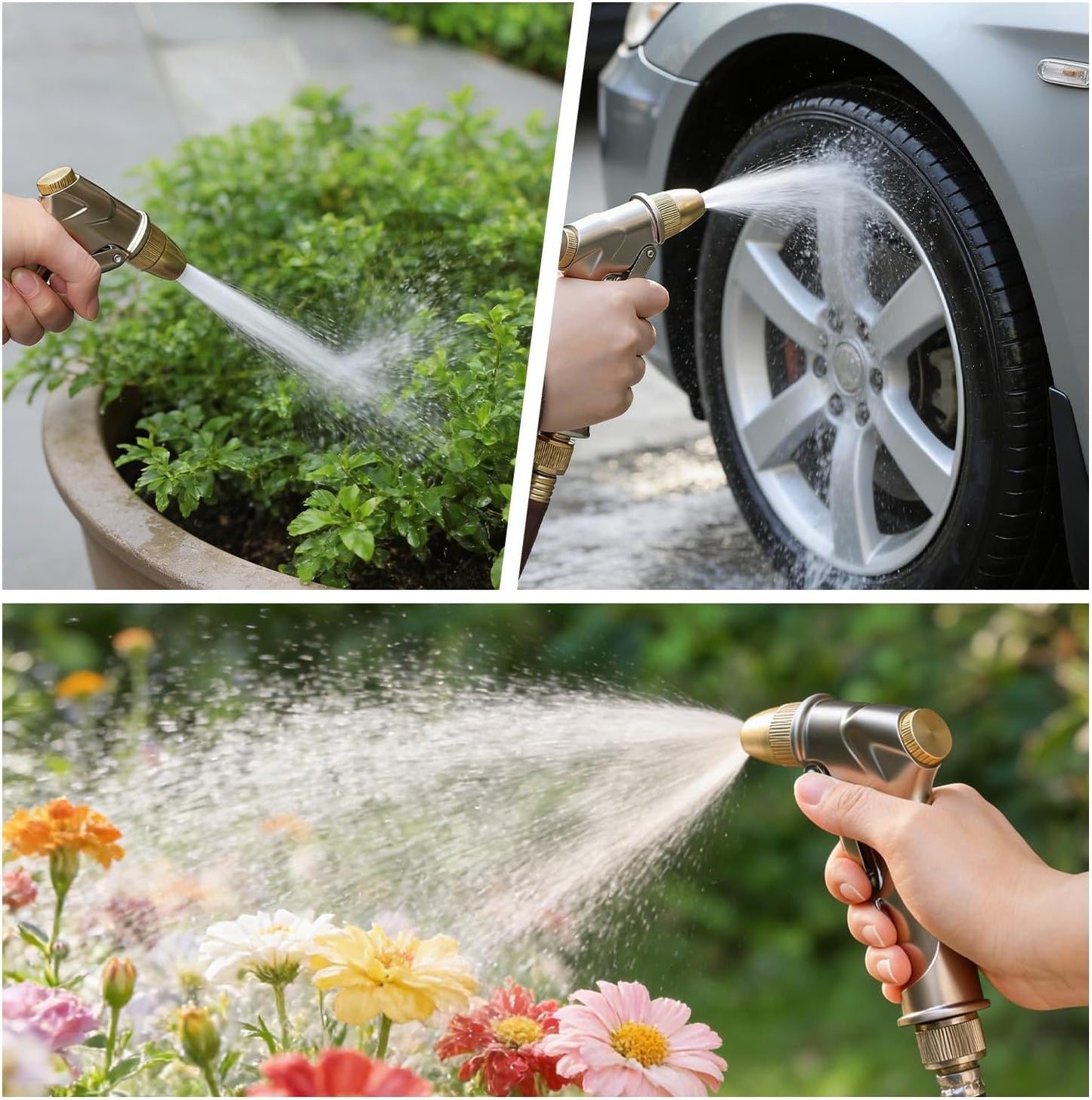 Lichamp Heavy Duty Garden Hose Nozzle Sprayer, Solid Metal High Pressure Water Nozzle with Adjustable Spray Patterns for Watering Plants, Lawns, Car Washing, Patio Cleaning, and Pet Care