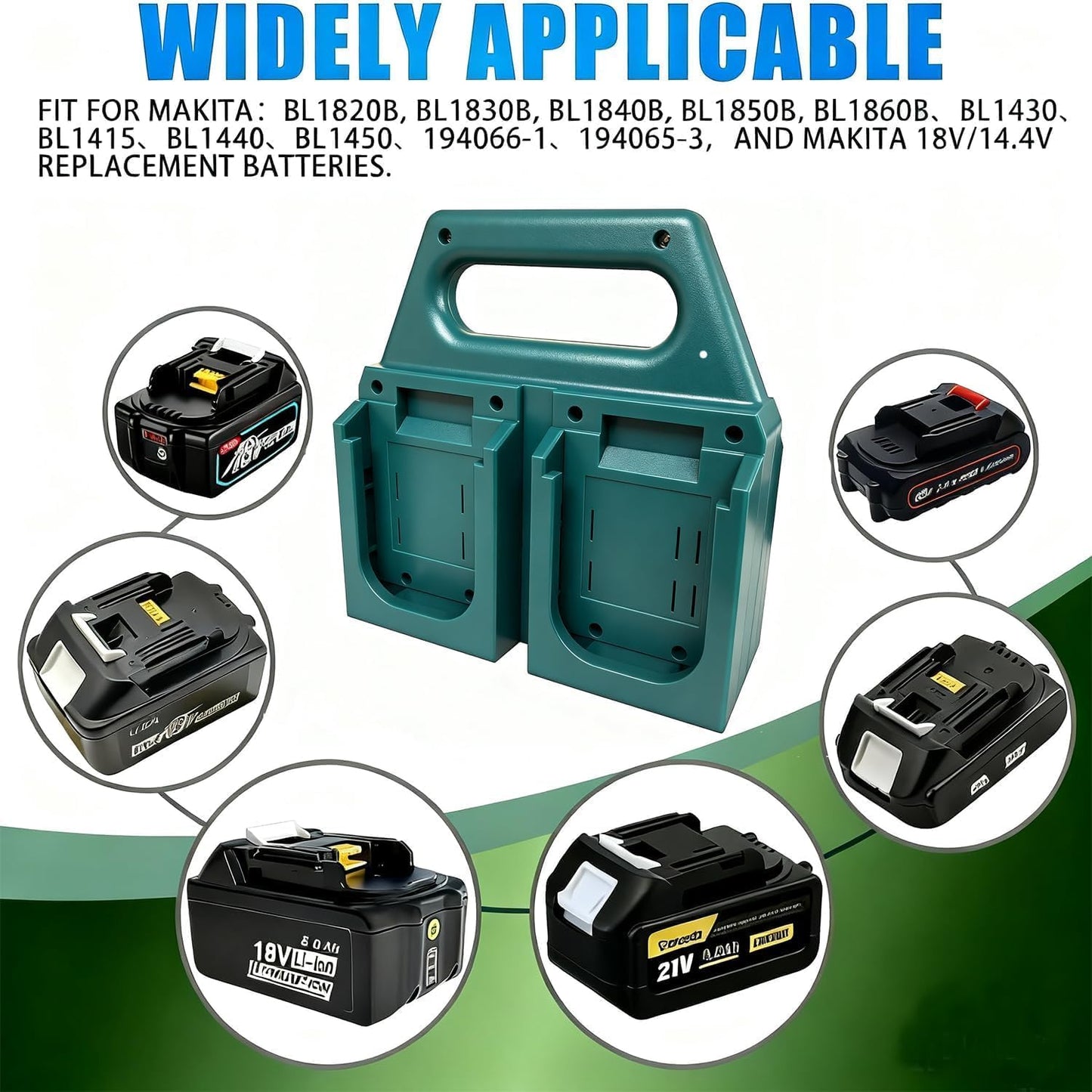 6-Slot Battery Carrying Holder for Makita 18V & 14.4V, Batteries Tool Case Storage Organizer Rack for Makita, Portable and Rugged Battery Caddy with Handle for Jobsite and Mount Bag Use