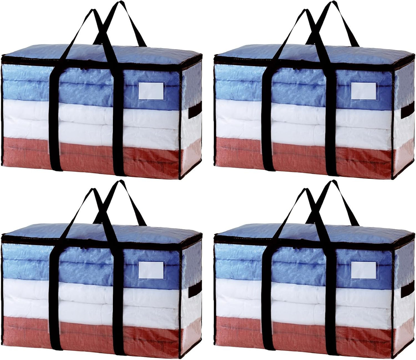 TAILI Extra Large Moving Bags, 4 Pack Blue Heavy Duty Totes For Storage with Visible Window, Wrap Around Handles, Storage Bags for Space Saving, Alternative to Moving Boxes