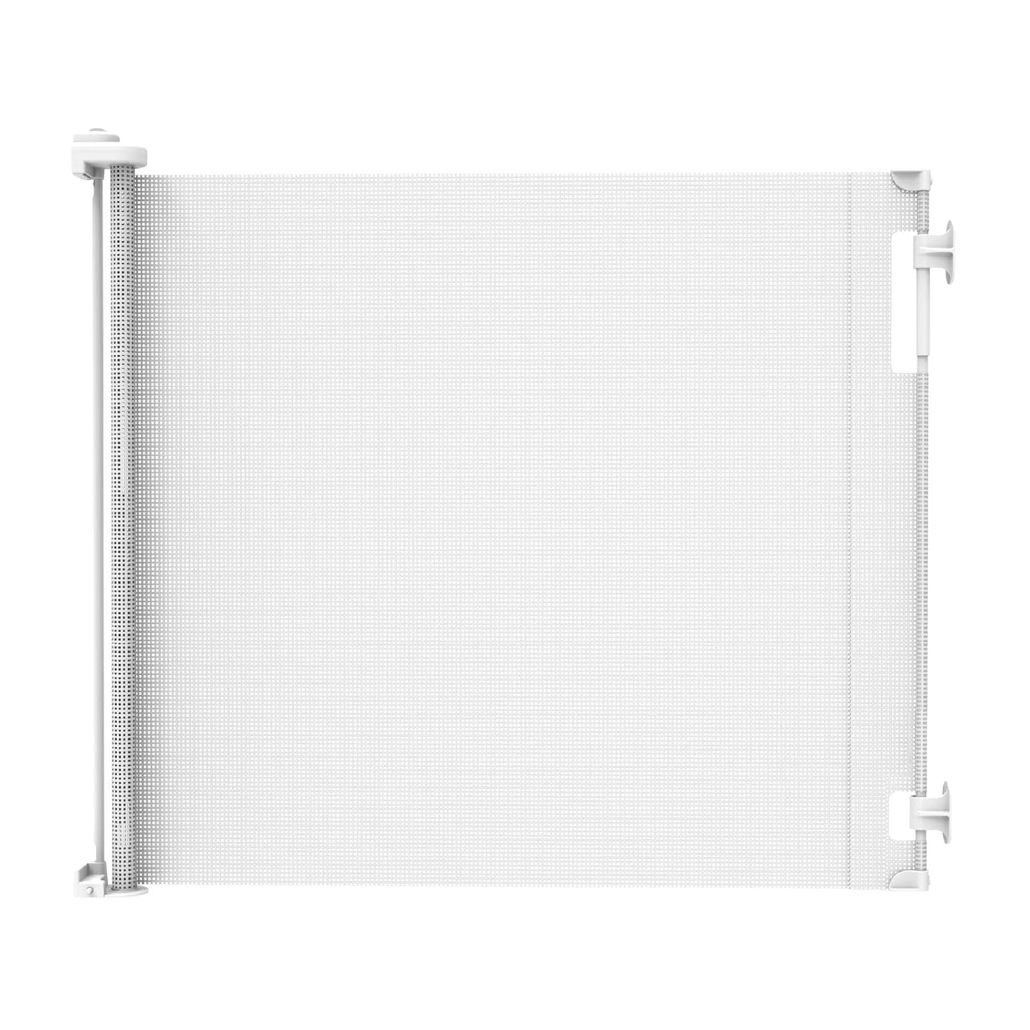 Retractable Baby Gate Perma Child Safety 33" Tall x 55” Wide, Mesh, for Stairs, Doorways, Dogs, Pets, Indoor, Outdoor, One-Handed Operation, Locking, Easy Install, Hardware Mount, White