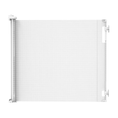 Retractable Baby Gate Perma Child Safety 33" Tall x 55” Wide, Mesh, for Stairs, Doorways, Dogs, Pets, Indoor, Outdoor, One-Handed Operation, Locking, Easy Install, Hardware Mount, White